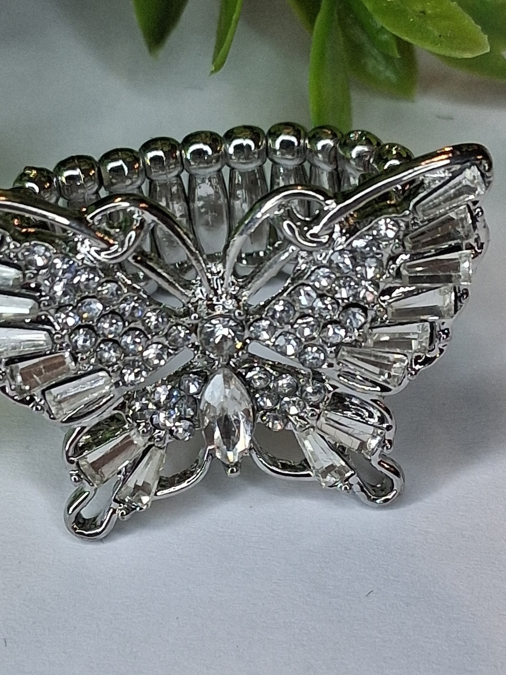Silver Rhinestone Butterfly Ring